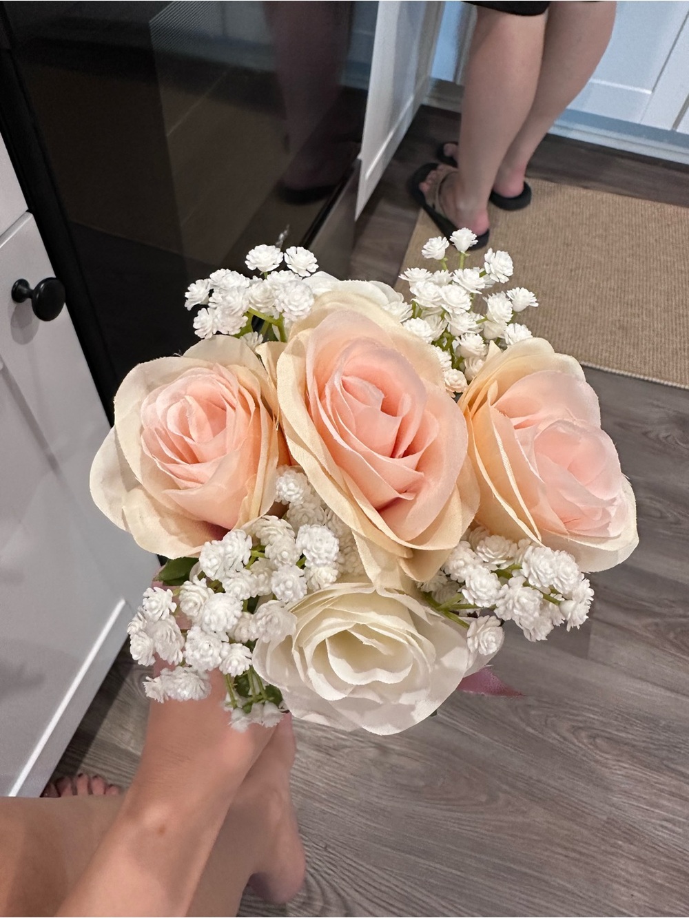 Artificial Peach & White Rose Bouquet - Home Accents